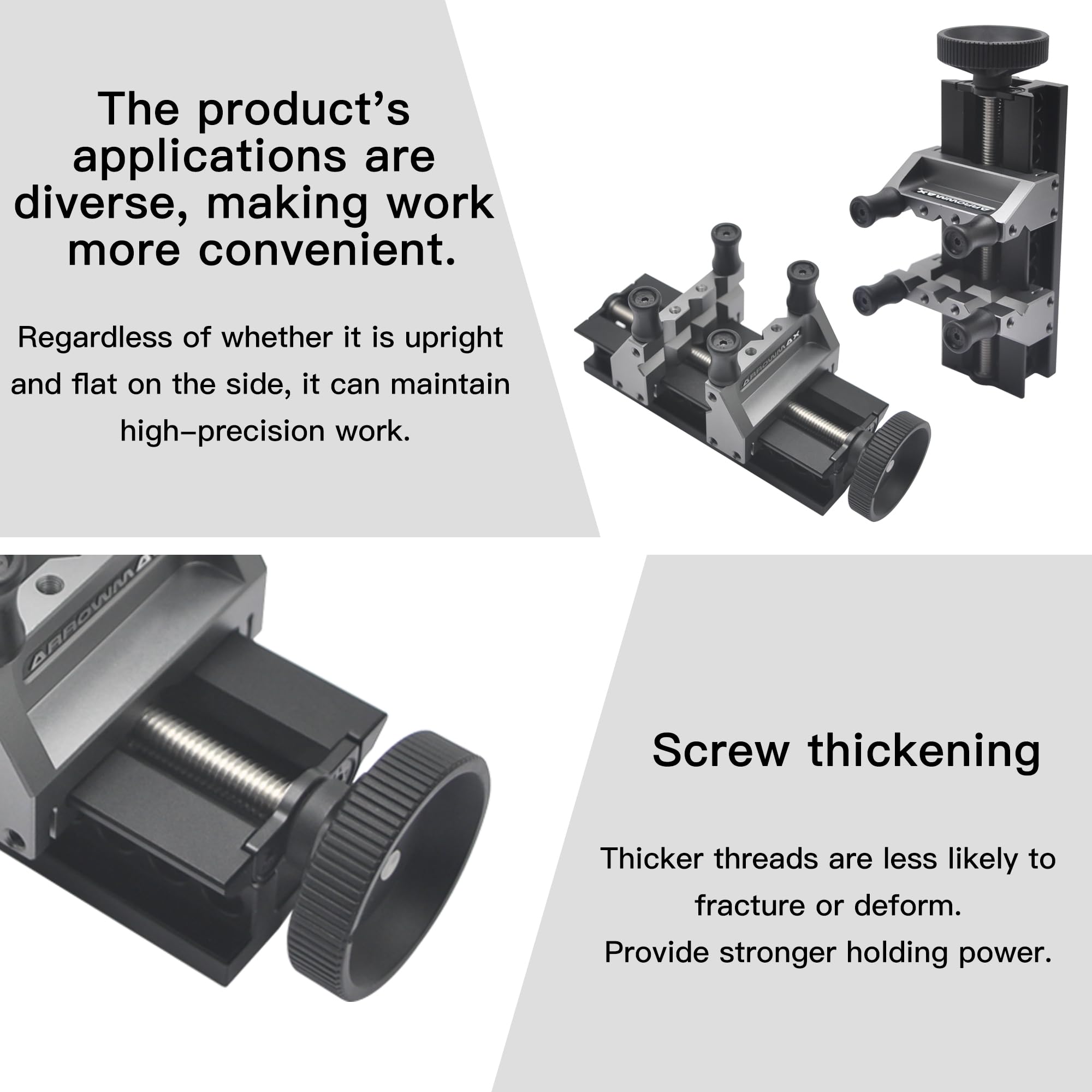 ARROWMAX AM self-centering dual-grip vise ensures wobble-free holding.