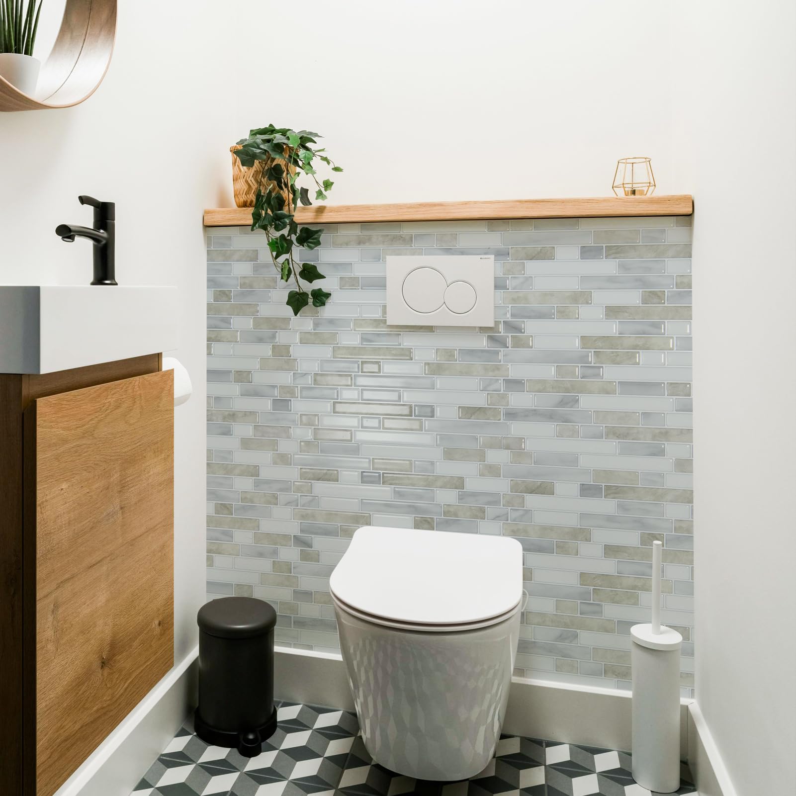 Art3d 0.08-inch-thick backsplash tiles deliver sturdy, warp-resistant performance.