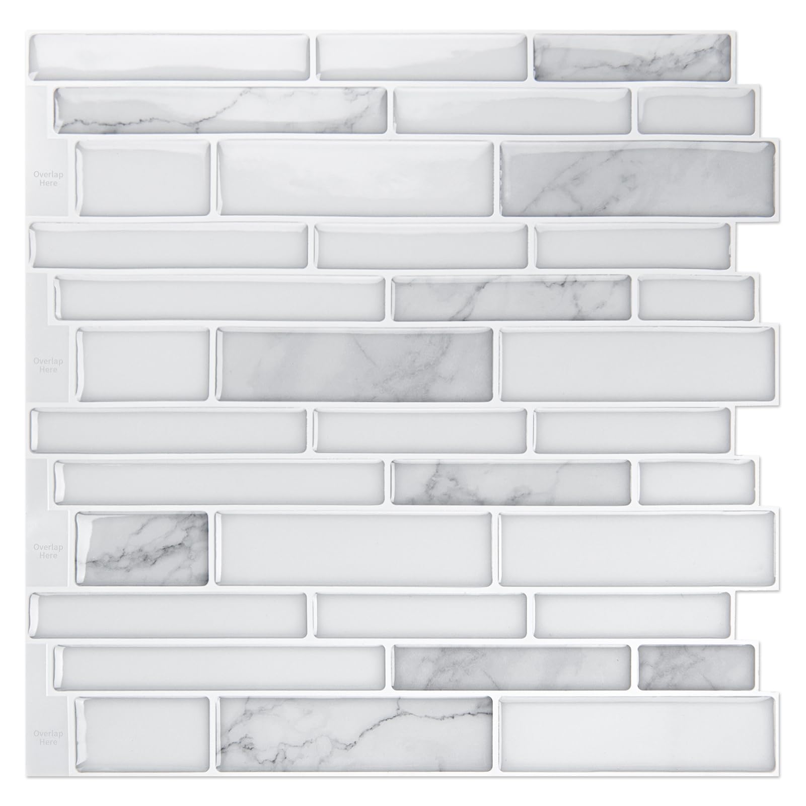 Art3d 10-sheet kitchen backsplash tile in white marble design for effortless DIY installation