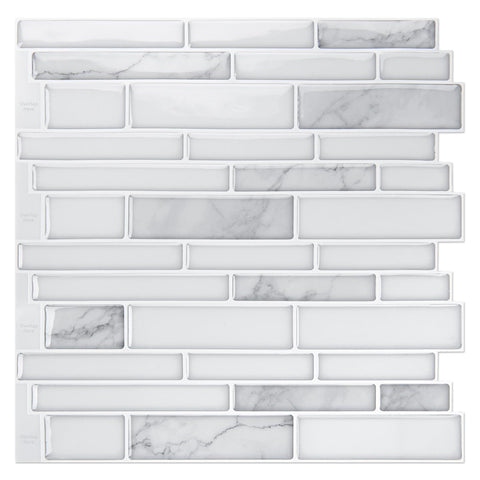 Art3d 10-sheet kitchen backsplash tile in white marble design for effortless DIY installation
