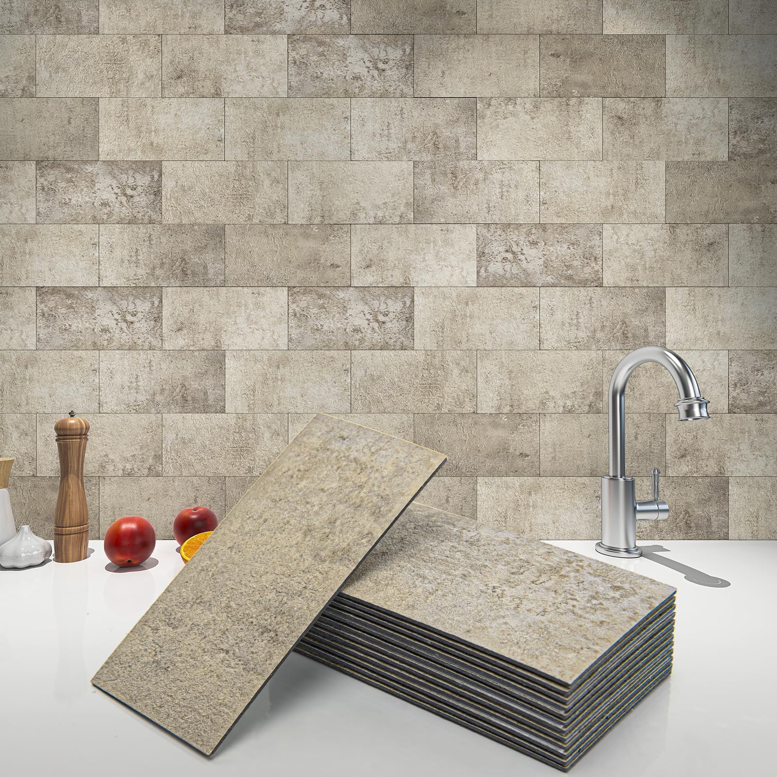 Art3d 102-piece peel and stick beige tile for easy backsplash installation.