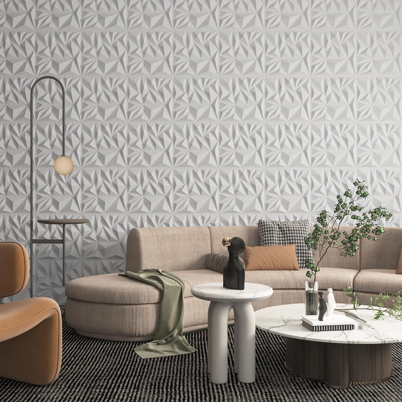 Art3d 12x12-inch wall panels used as a TV backdrop for depth.
