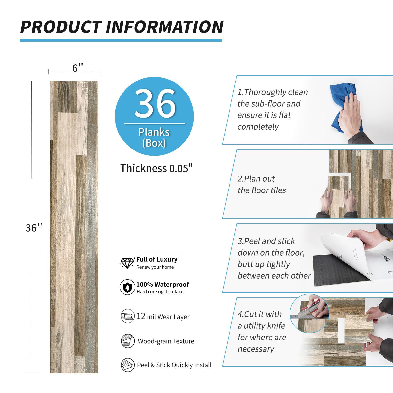 Art3d 54 sq ft pack fits bedrooms, living rooms, kitchens, and RV interiors.