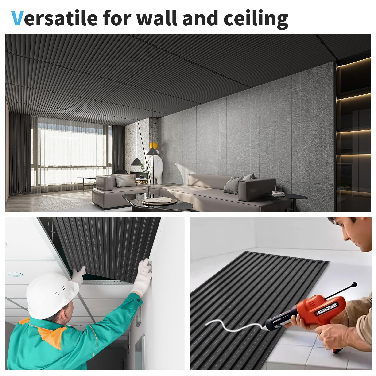Art3d 6-pack panels in black, totaling 48 sq ft of coverage.