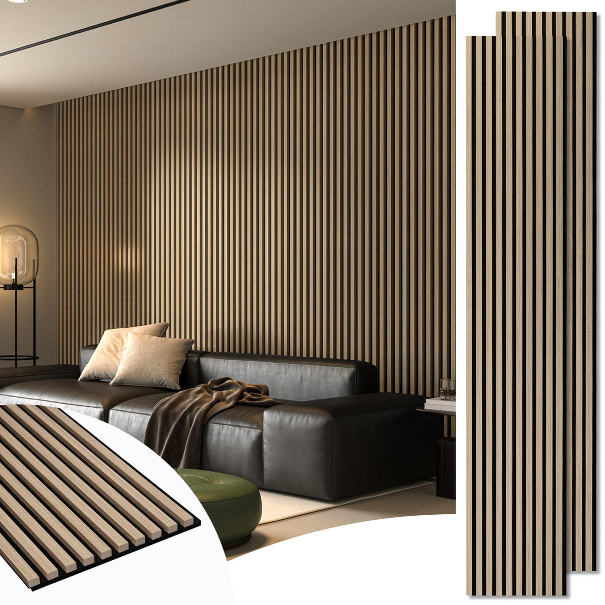 Art3d acoustic wood panel front view showcases modern slat texture for stylish wall decor