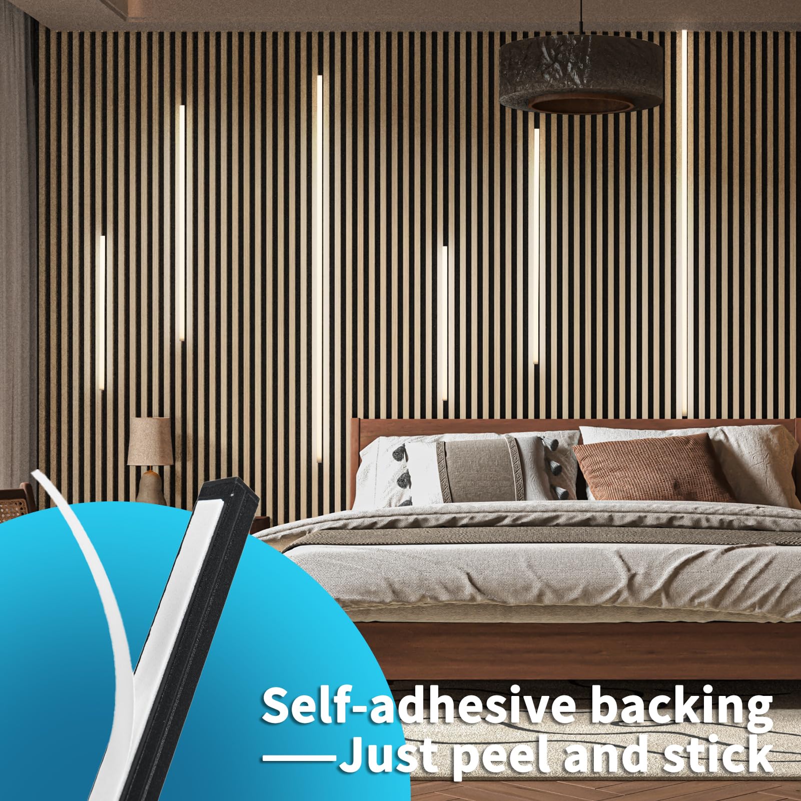 Art3d adhesive-back installation detail for tool-free setup.