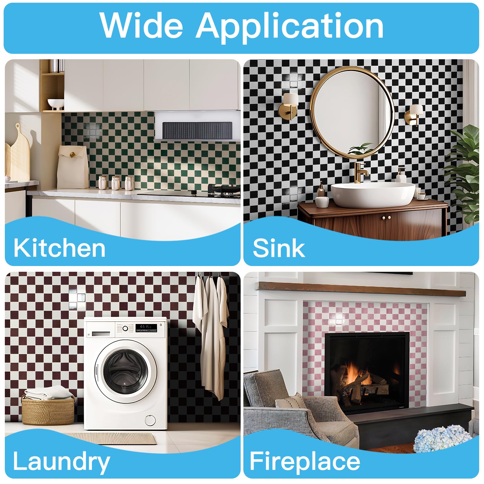 Art3d black-white tile provides chic, versatile surface for shelves or backsplashes.