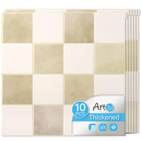 Art3d heavy-duty peel and stick backsplash tiles in beige and white for moisture-prone kitchens