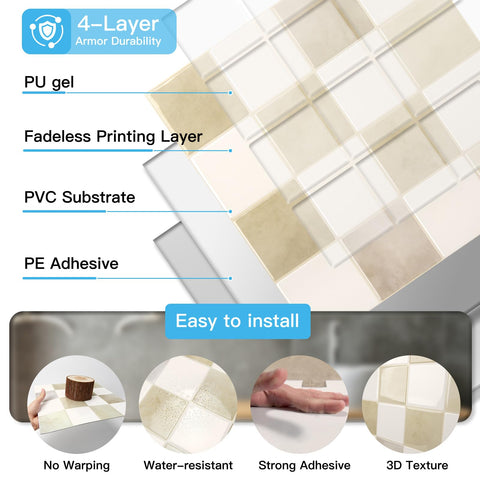 Art3d moisture-resistant backsplash tile suitable for backsplashes and countertops