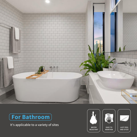 Art3d mono white tile with gray grout on a wall panel.
