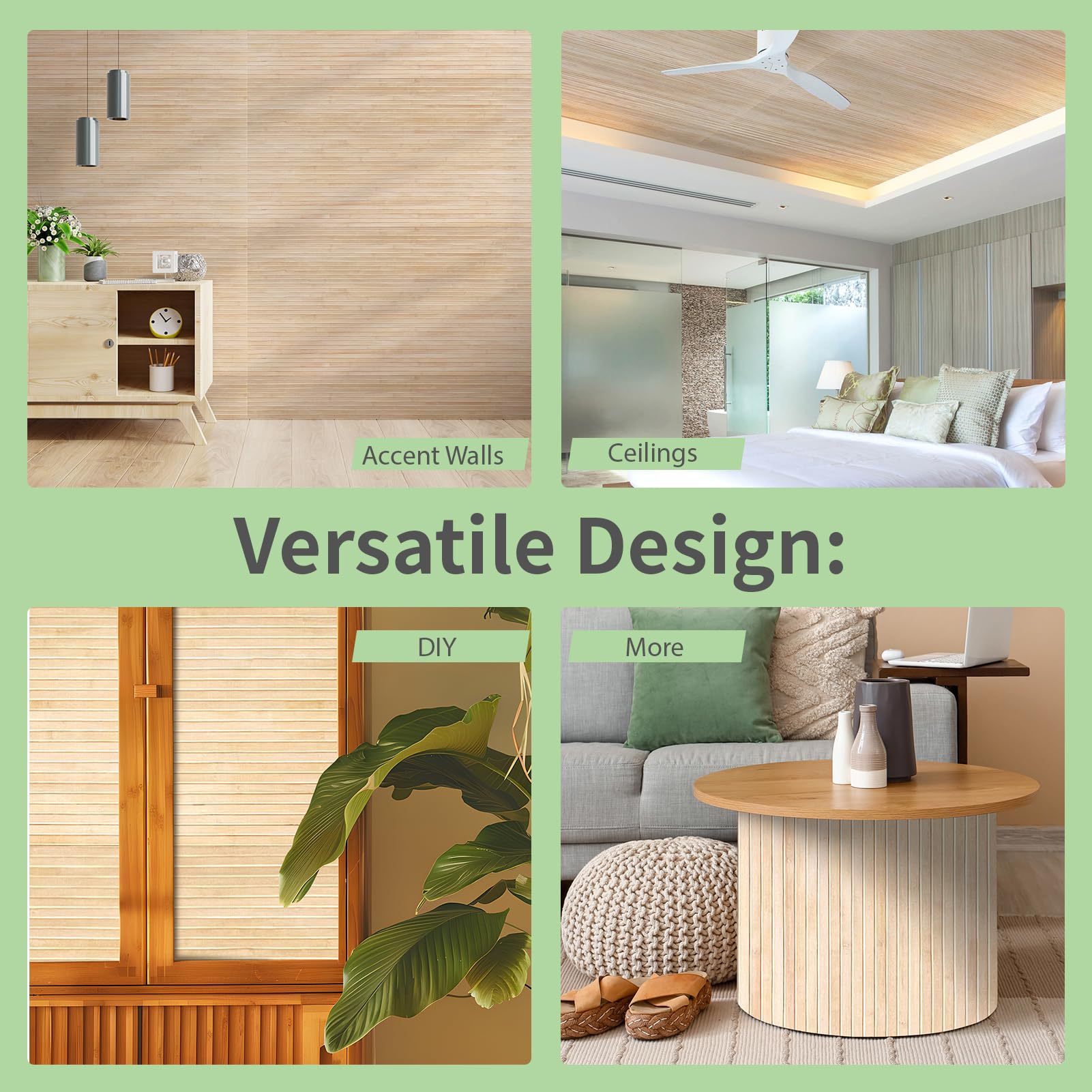 Art3d bamboo wall panel behind a kitchen island adds warm decor.