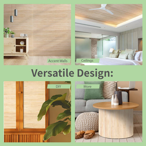 Art3d bamboo wall panel behind a kitchen island adds warm decor.