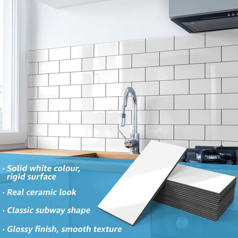 Art3d bathroom and fireplace wall tiles in glossy white for a modern look.