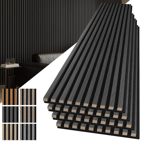 Art3d Blackwood wood panel on wall highlighting sleek 108x12 design for sound dampening