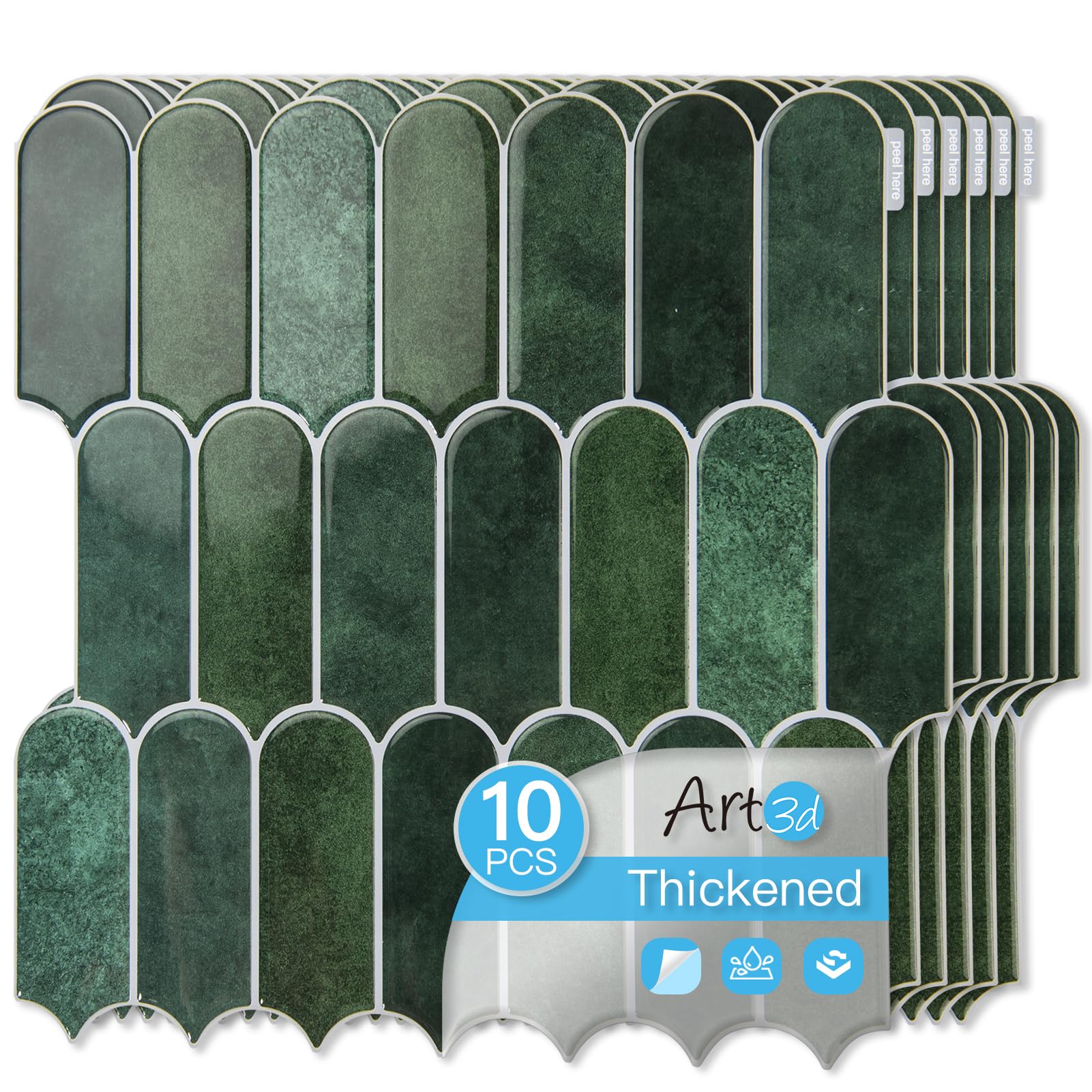 Art3d dark green 12x12 backsplash tiles for durable, moisture-resistant kitchens.