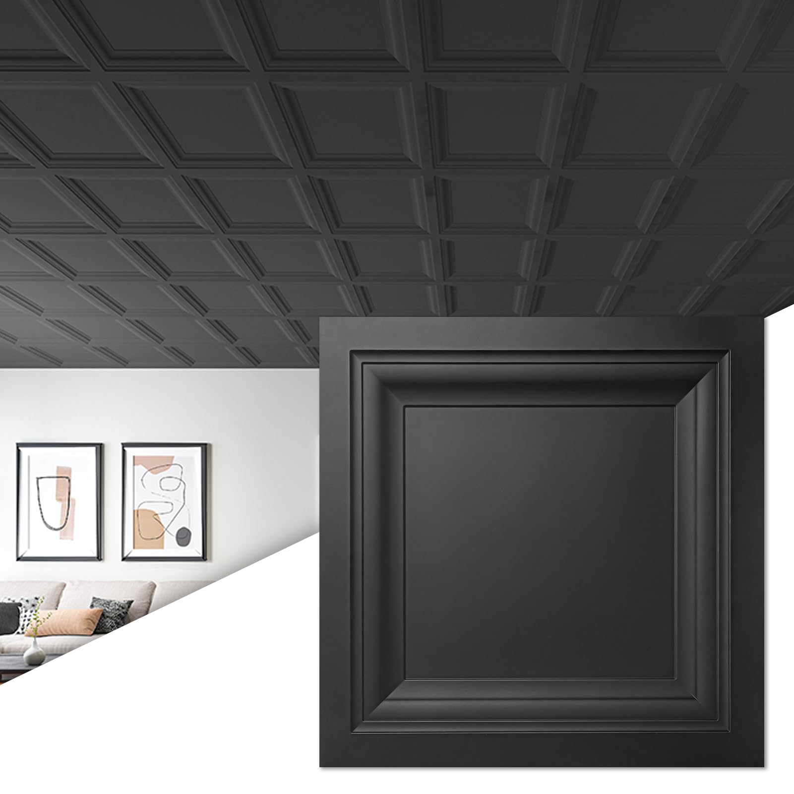 Art3d black 24x24 drop ceiling tile for modern ceilings and easy installation