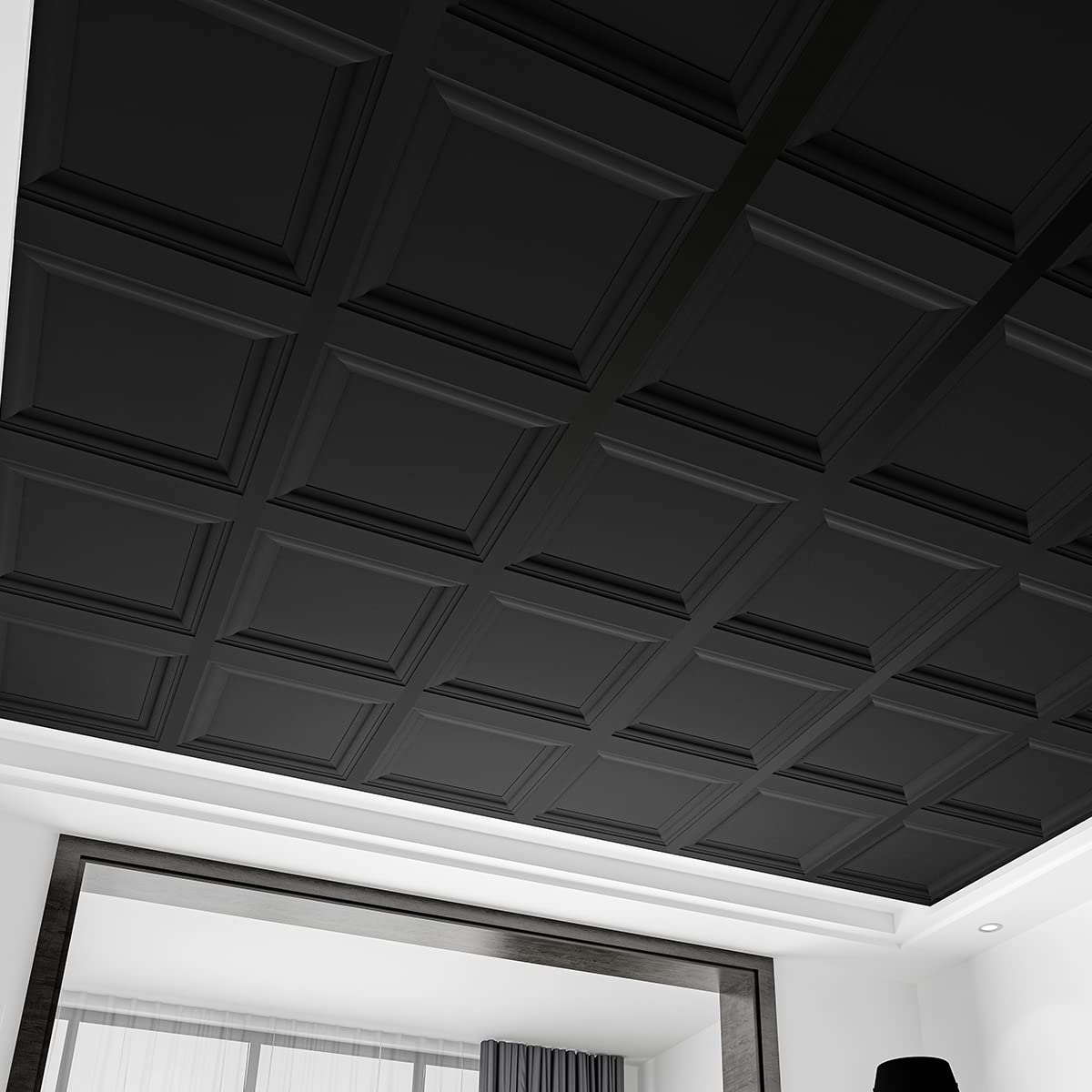 Art3d black 24x24 ceiling tile showing 3D texture and depth
