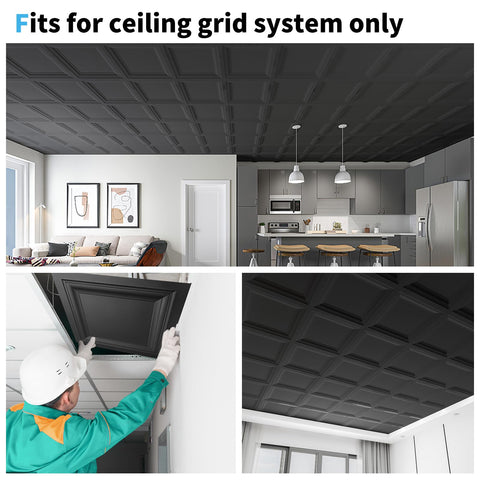 Art3d black 24x24 tile fitting standard grids in a workshop