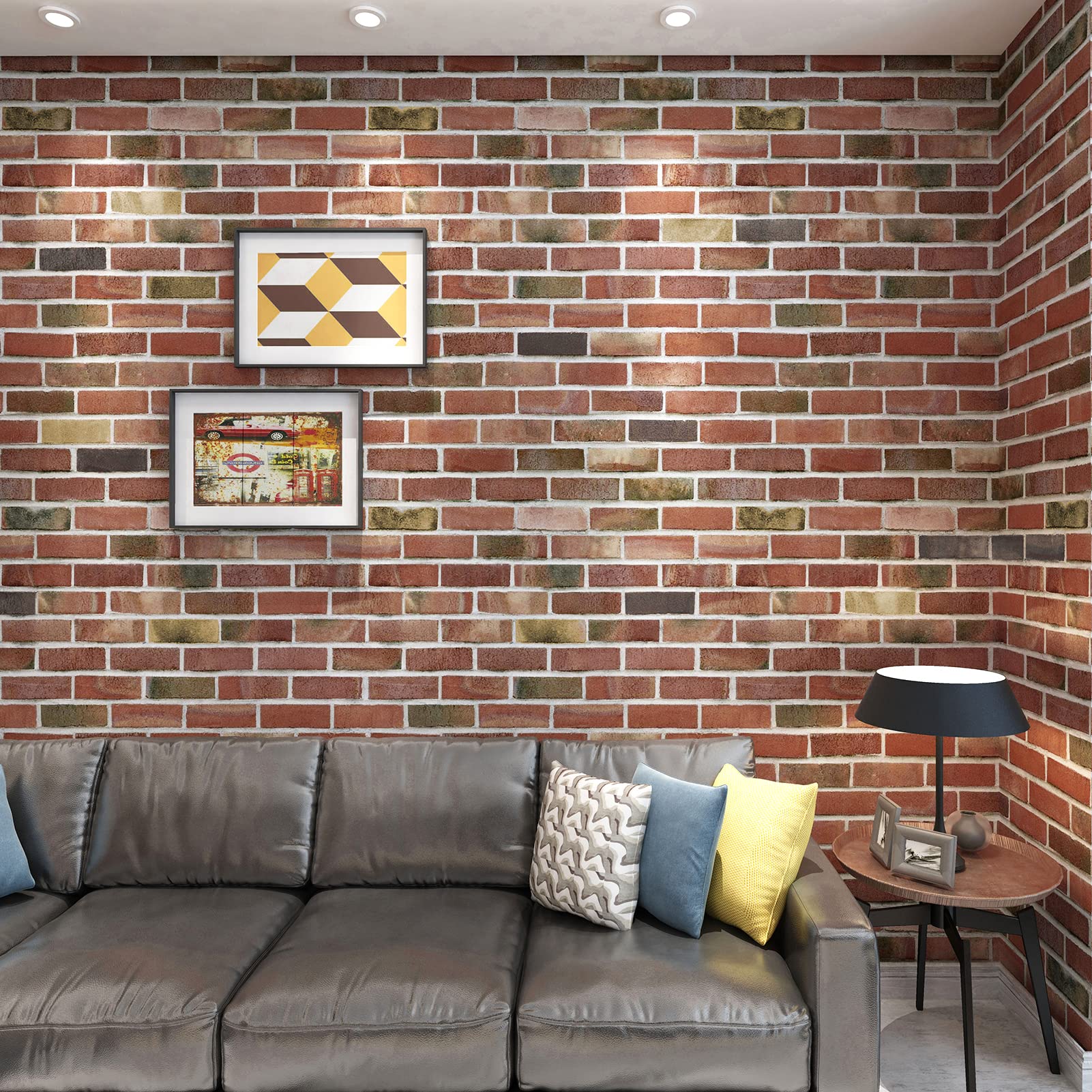 Art3d faux brick 3D wall panel red brown close-up shows realistic texture and depth.