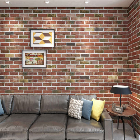 Art3d faux brick 3D wall panel red brown close-up shows realistic texture and depth.