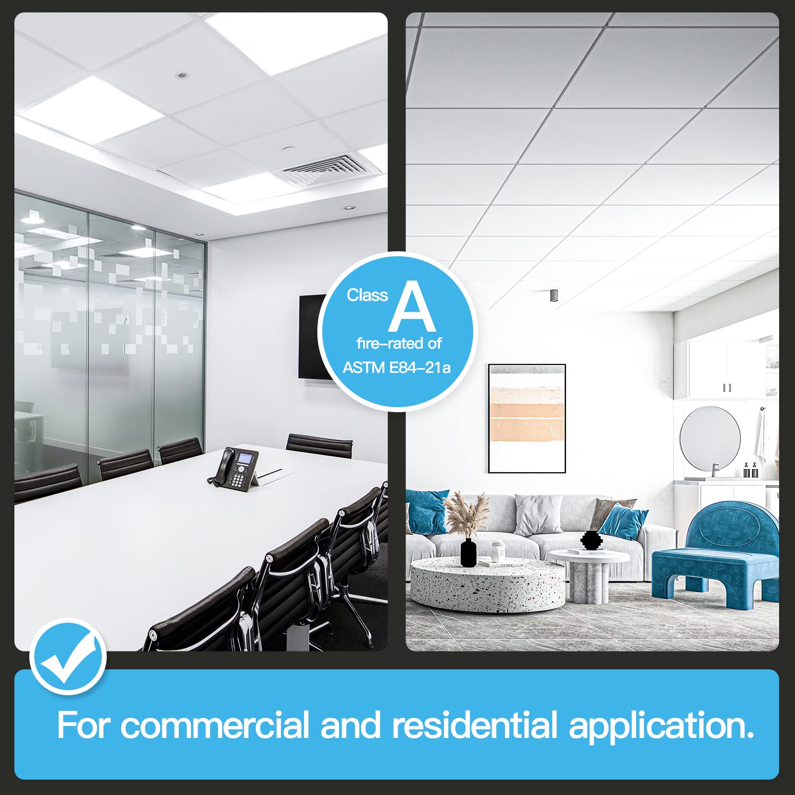Art3d fire-rated ceiling tile with waterproof surface for durable spaces.