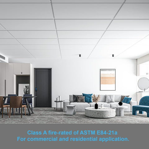 Art3d fire-rated ceiling tile emphasizes safety-minded design for spaces.