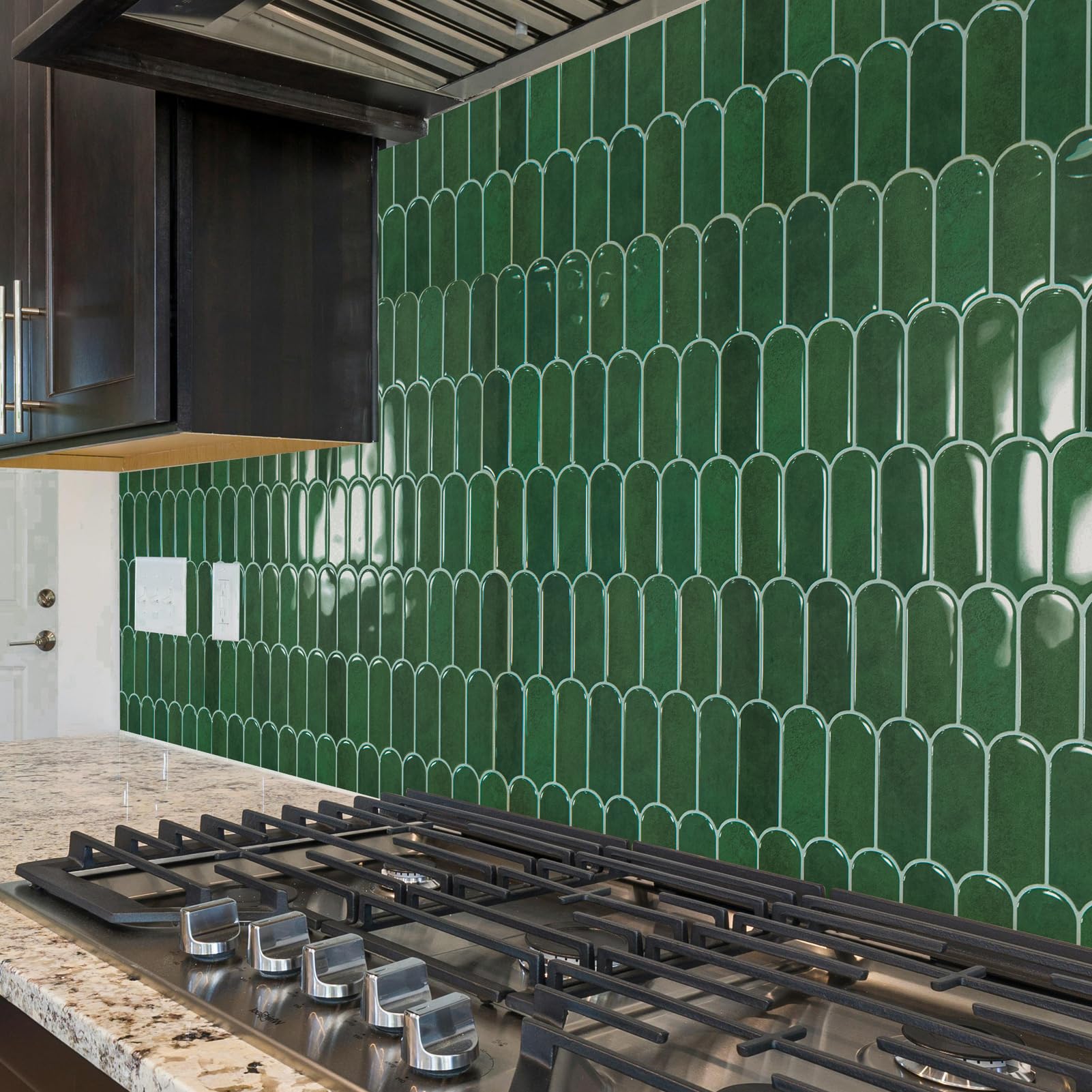 Art3d green marble tiles with overlapped edges aligned for easy layout.
