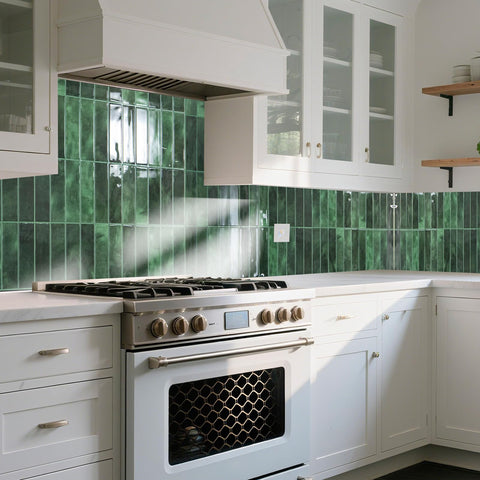 Art3d green peel-stick backsplash tile provides durable wall coverage and hassle-free removal.