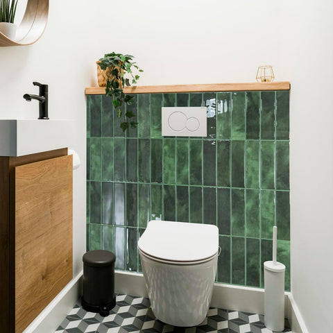 Art3d green peel-stick backsplash tile features water resistance for kitchen and bath areas.
