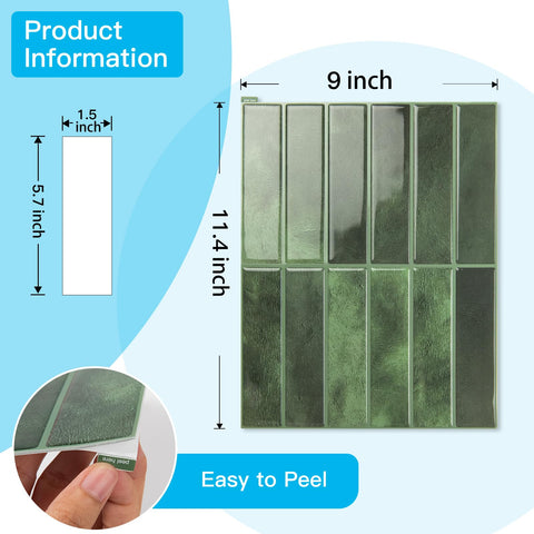 Art3d green peel-stick backsplash tile with built-in guides speeds precise alignment.
