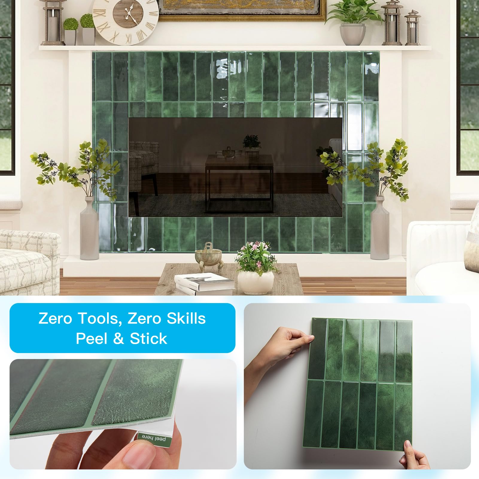 Art3d green peel-stick backsplash tile with thick construction for lasting feel.