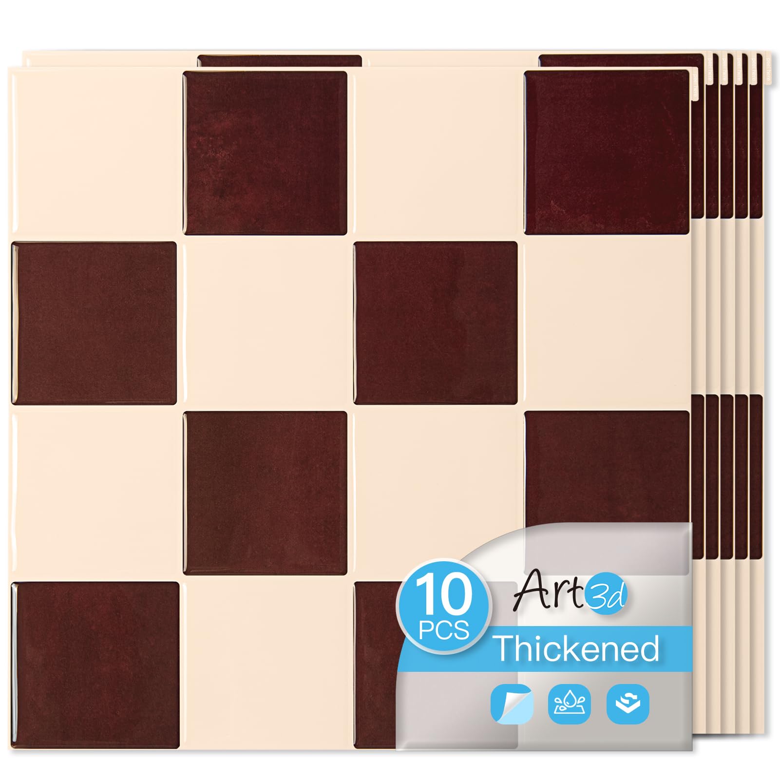 Art3d heavy-duty peel-and-stick backsplash tile in red-brown for durable kitchen style.