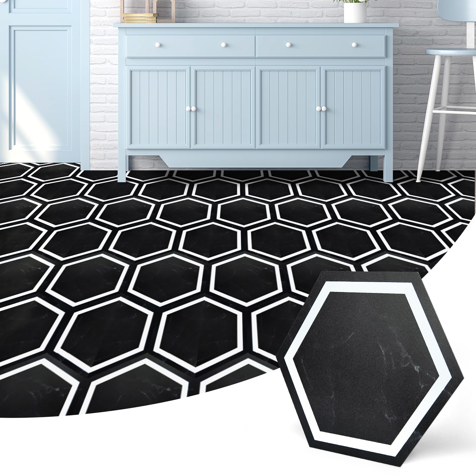 Art3d hexagon marble-look tile closeup showing elegant pattern for modern interiors.