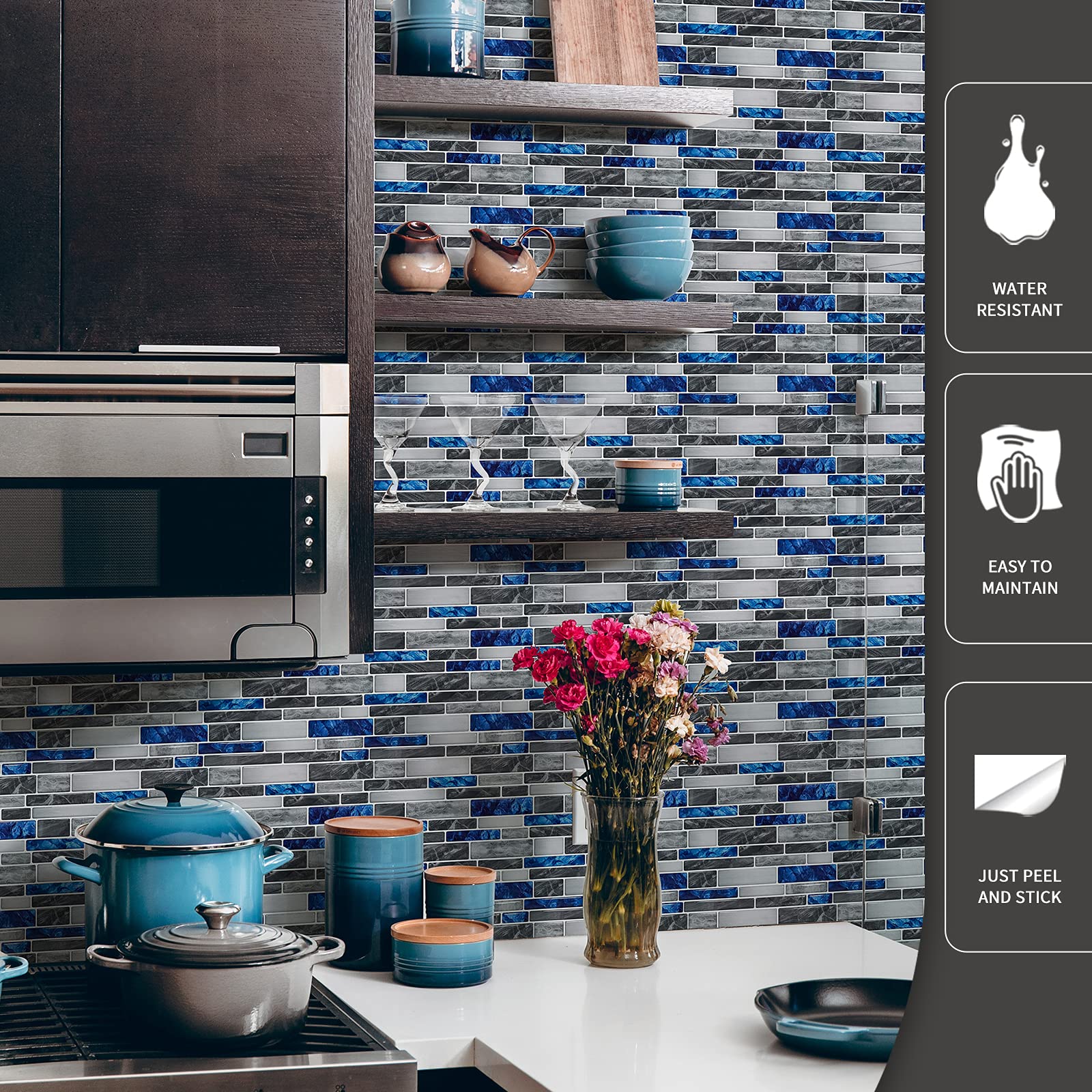 Art3d kitchen backsplash installed quickly with peel-and-stick method