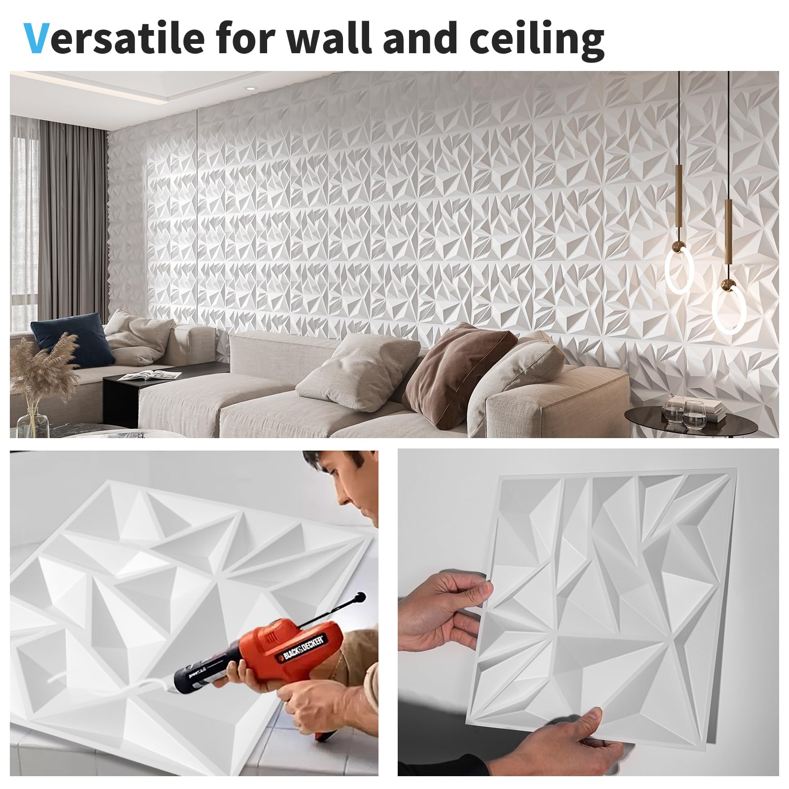 Art3d modern accent wall panel adds contemporary flair to living room.