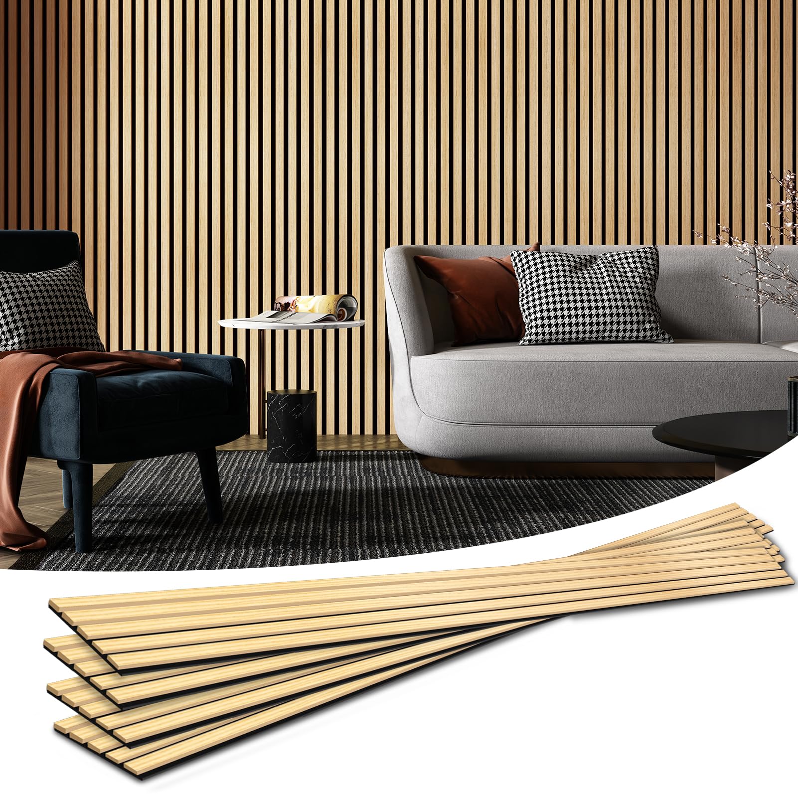 Art3d oak wood slat panel on wall enhances acoustics and style