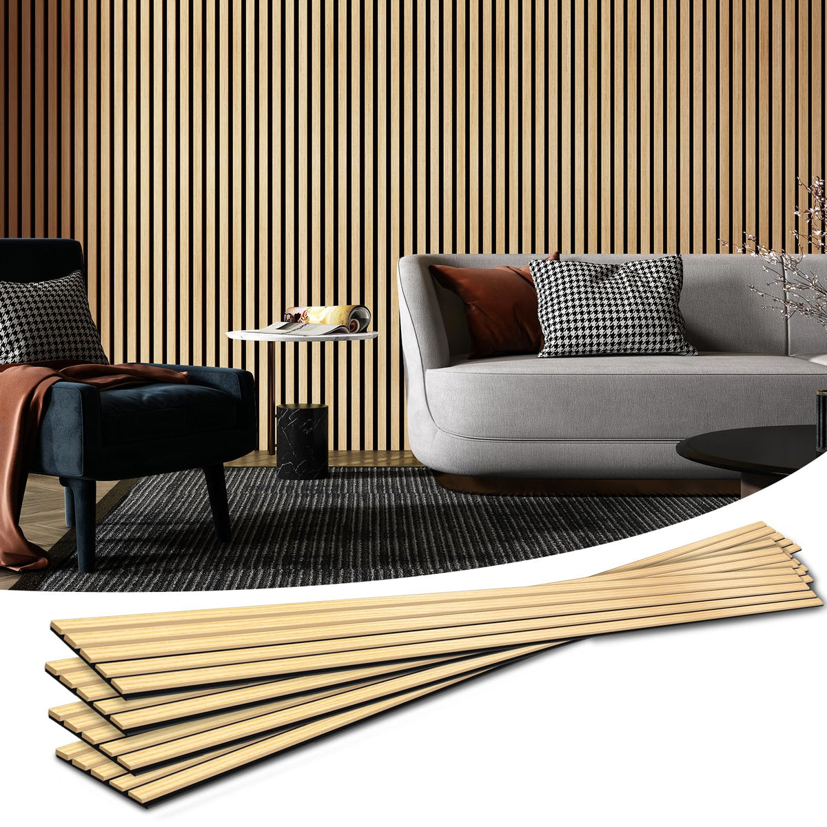 Art3d oak wood slat panel on wall enhances acoustics and style
