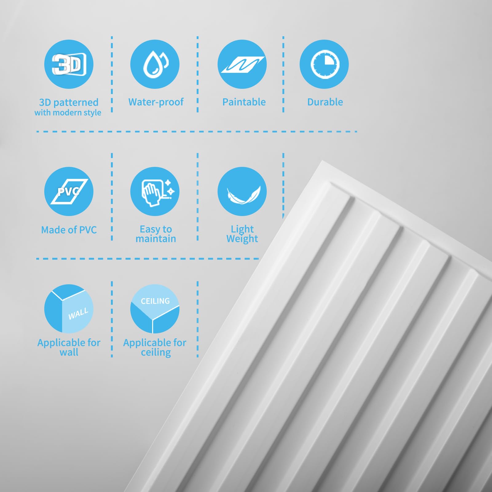 Art3d paintable 3D slats panel white for customization