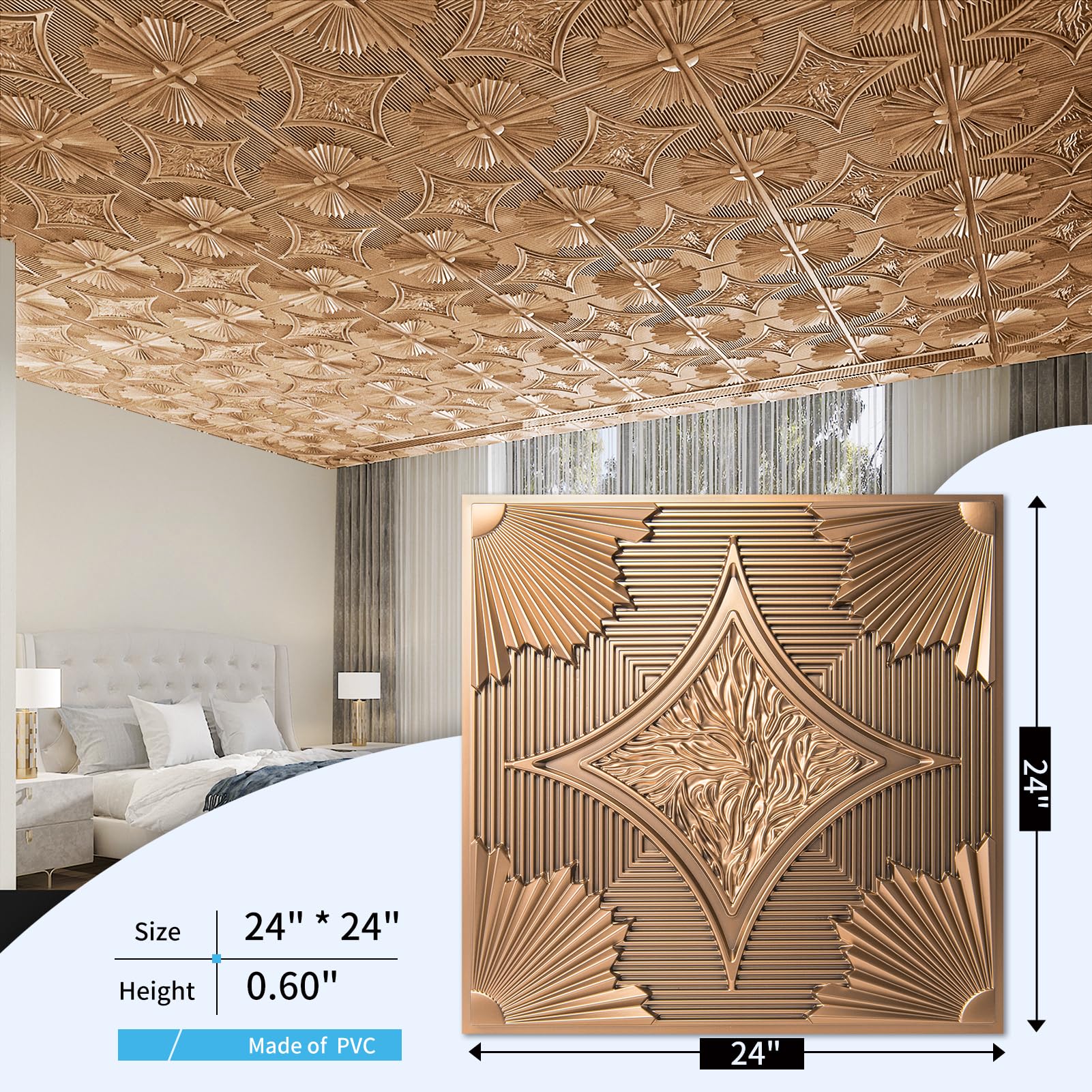 Art3d paintable bronze ceiling tiles, customize color to match decor