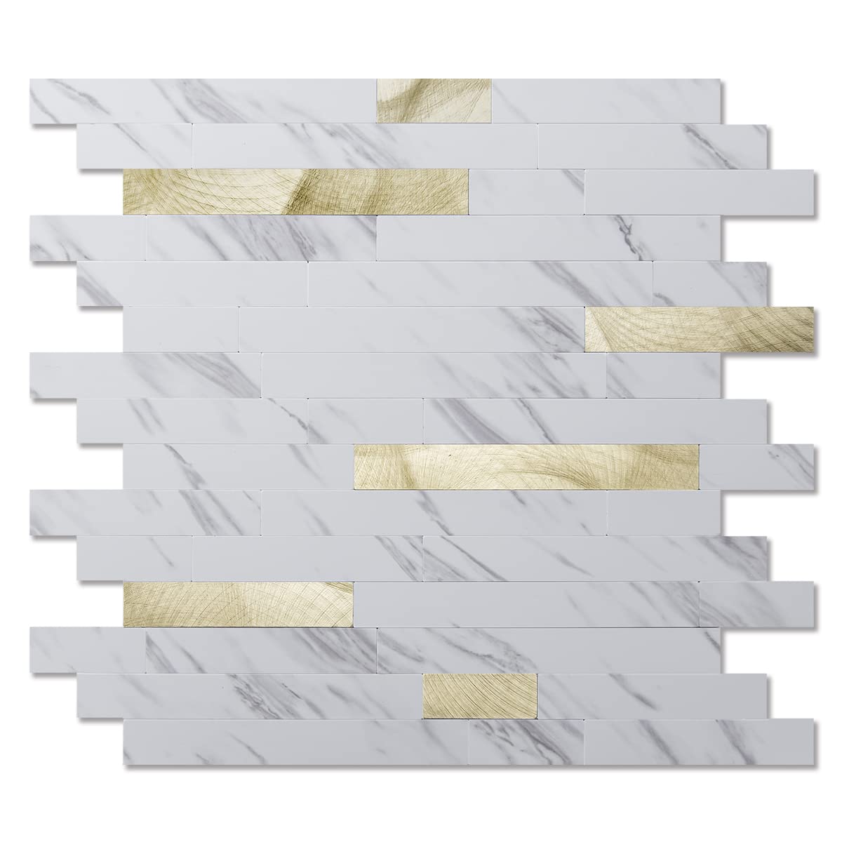 Art3d peel-and-stick backsplash in white slate with gold studs for a stylish focal wall
