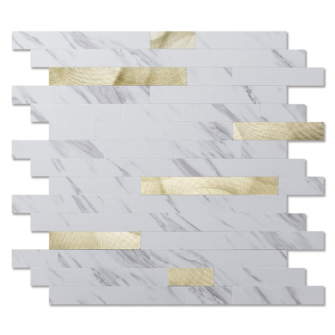 Art3d peel-and-stick backsplash in white slate with gold studs for a stylish focal wall