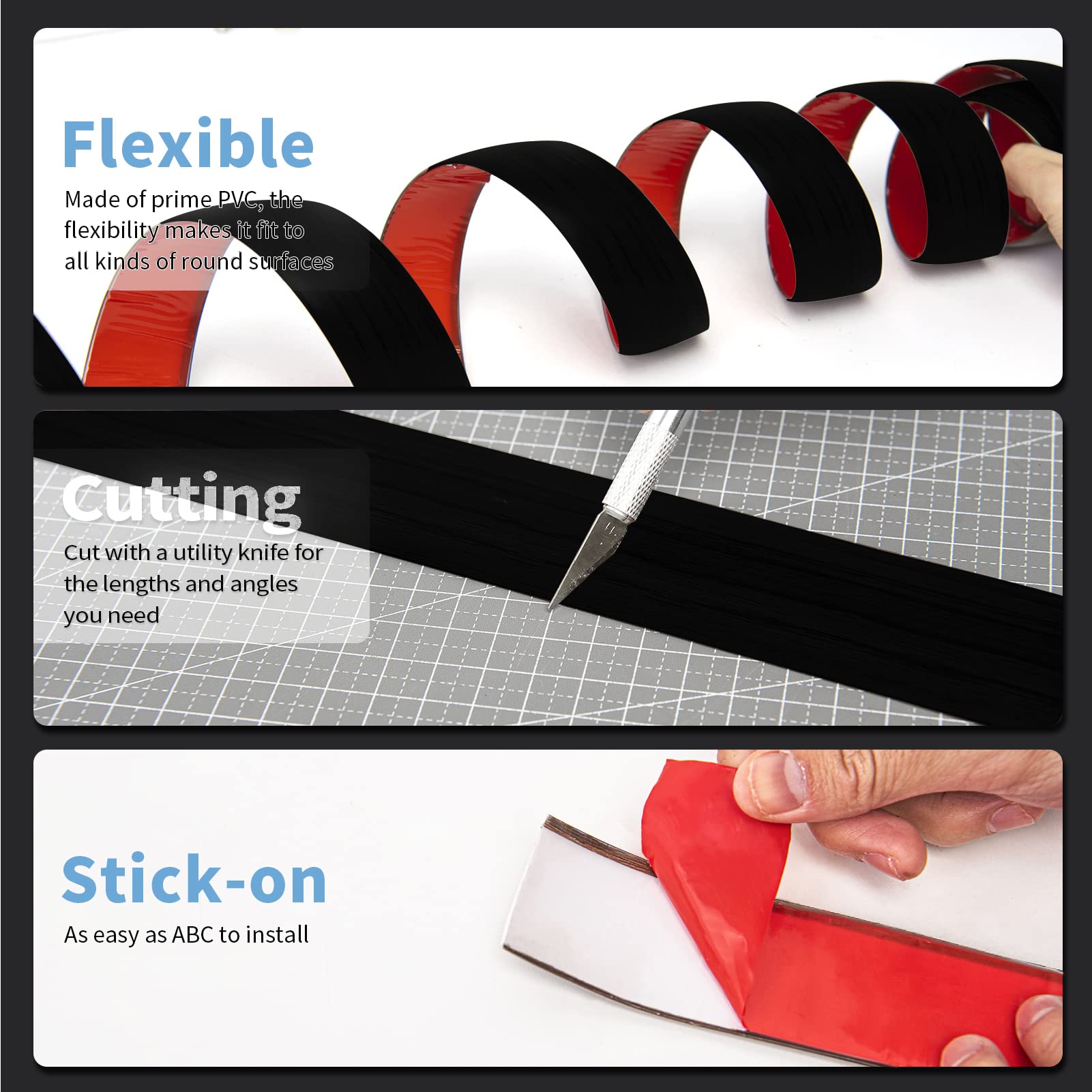Art3d peel-and-stick strip installs quickly on clean surfaces