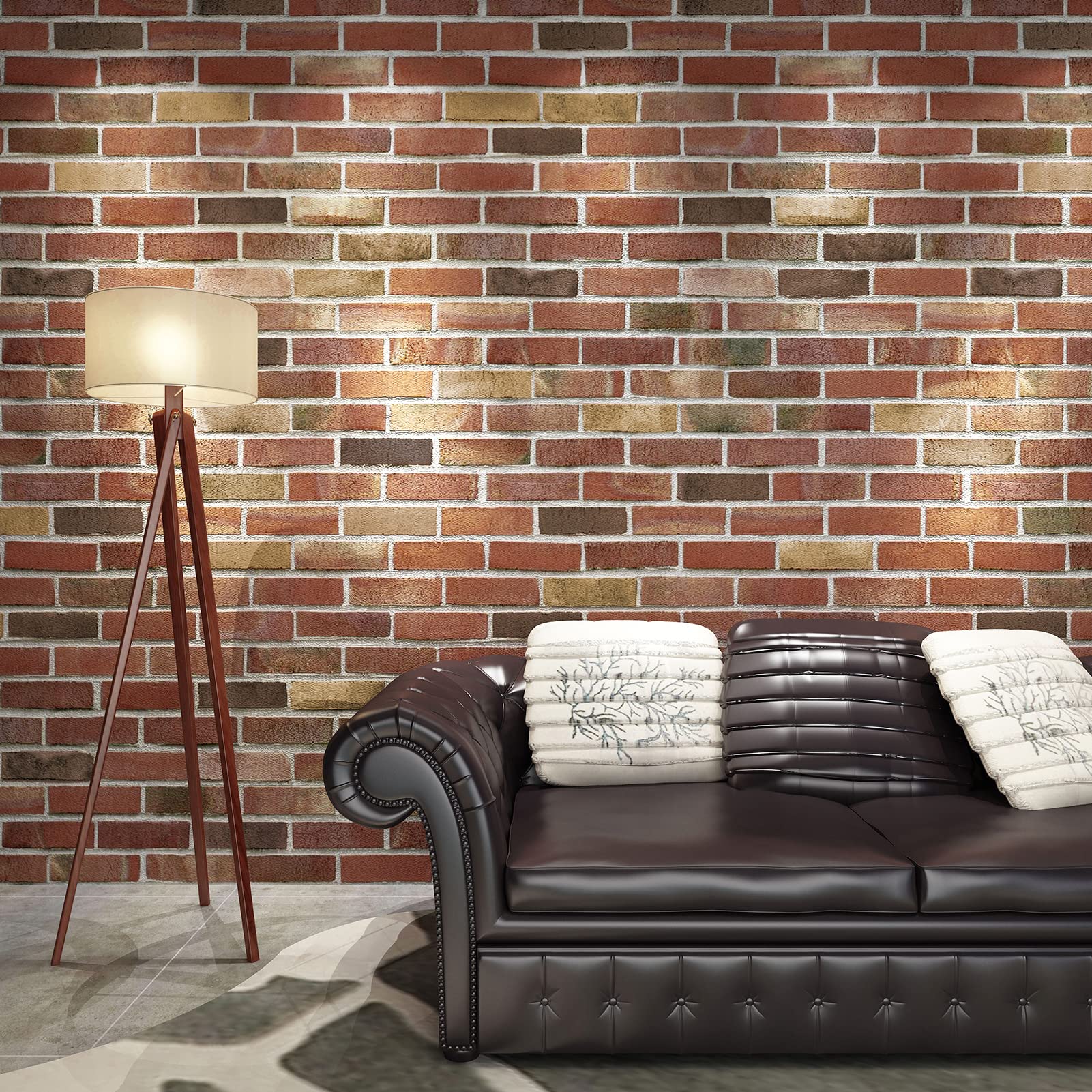 Art3d peel-stick brick panel red brown being installed on a wall for easy upgrade.