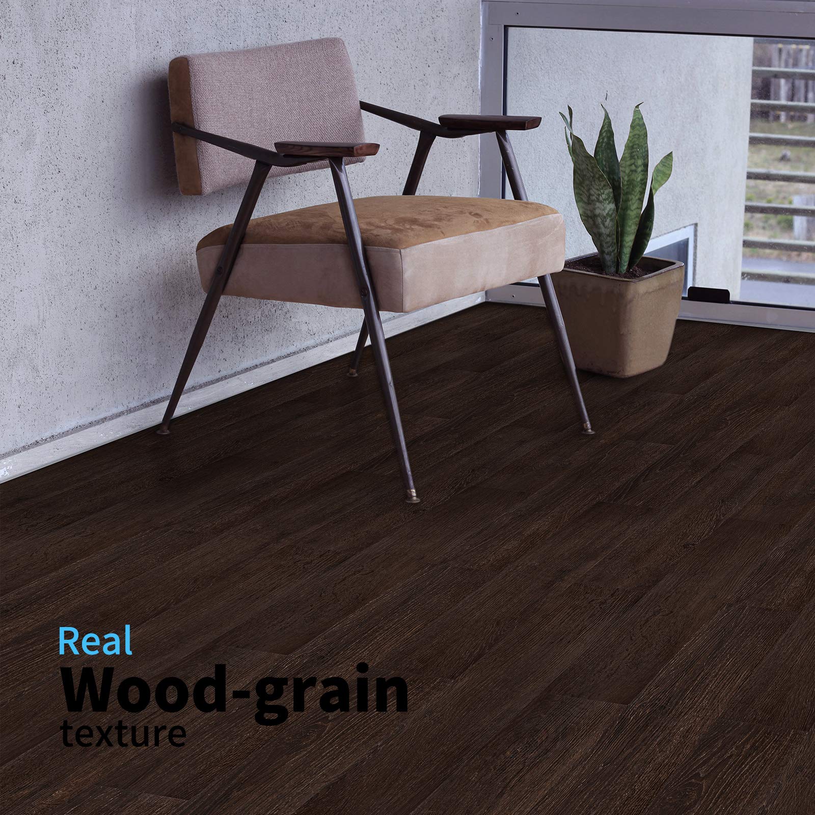 Art3d planks installed under cabinets using no-glue method.
