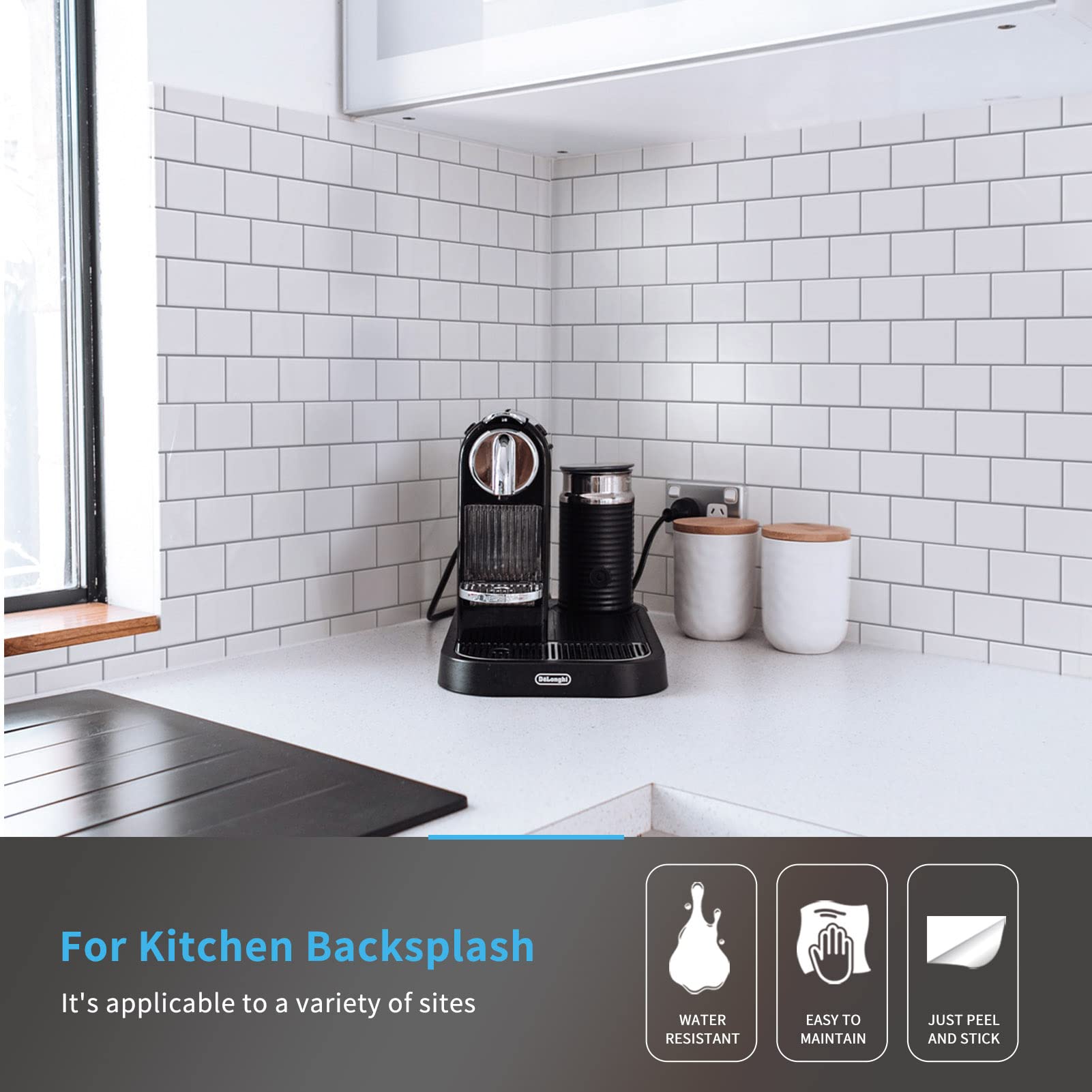 Art3d premium 12x12 backsplash detail close-up with seamless pattern and easy cleaning.
