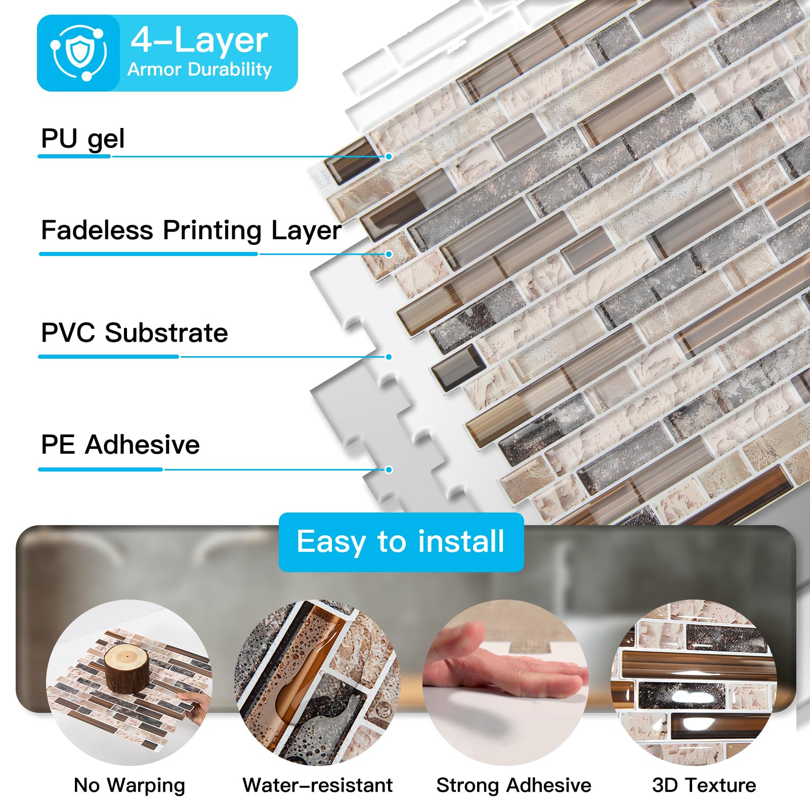Art3d premium adhesive provides long-lasting bond to walls.