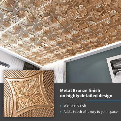 Art3d PVC ceiling tiles bronze 24x24, lightweight and easy to install