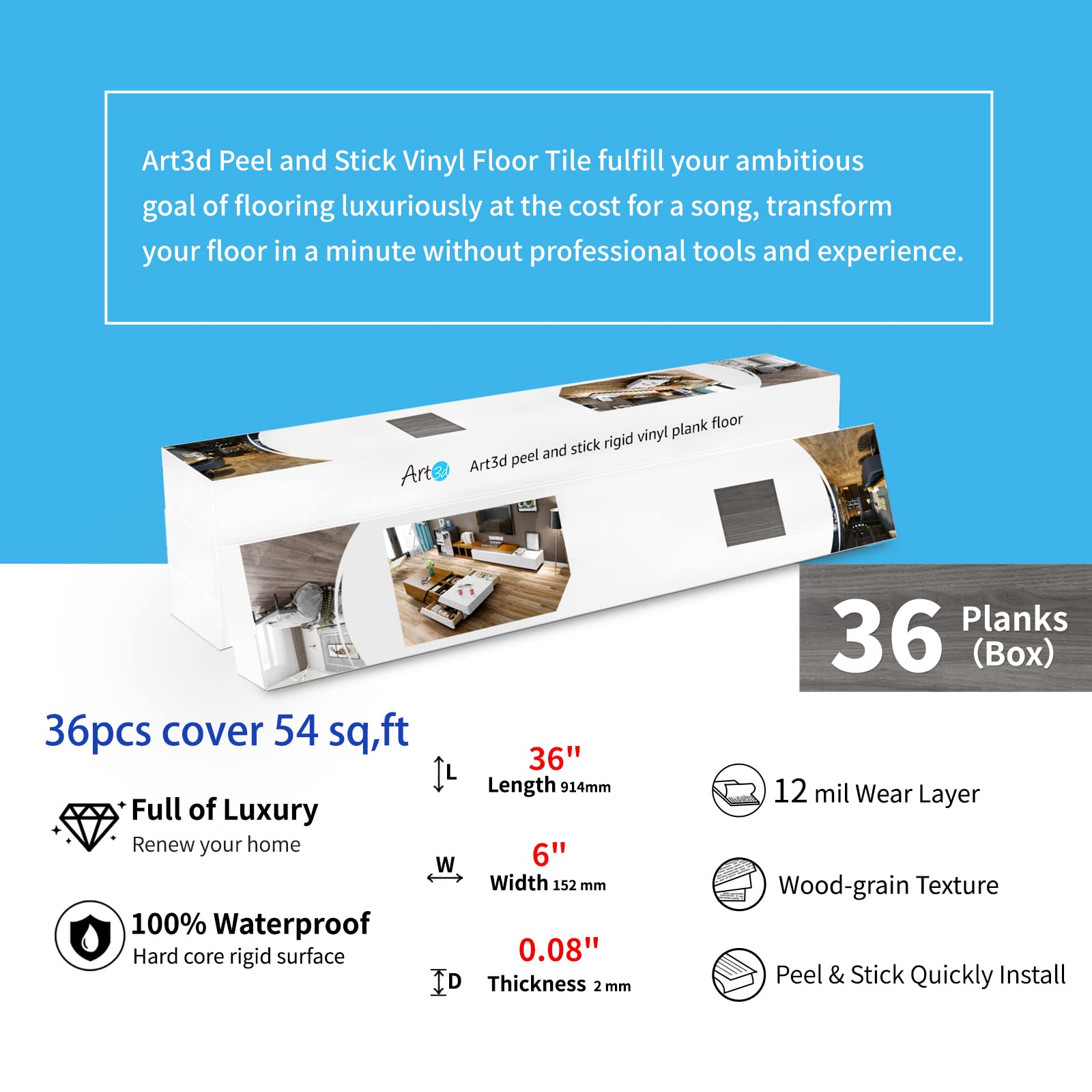 Art3d scratch and abrasion resistant flooring for high traffic areas