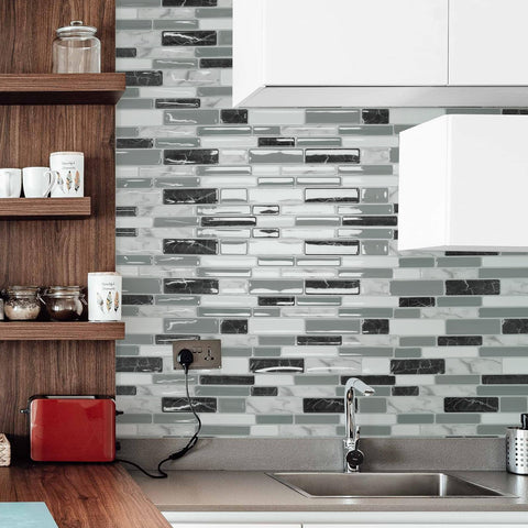 Art3d self-adhesive kitchen backsplash tiles applied to wall for easy upgrade