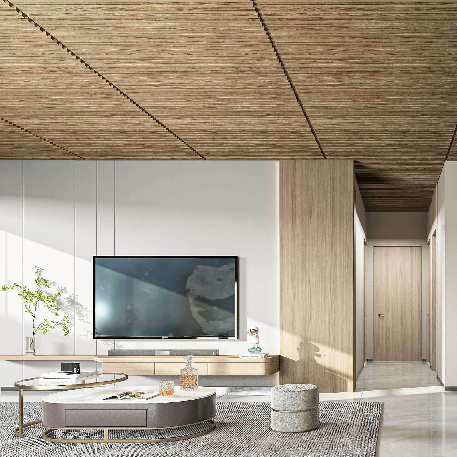 Art3d slat design wall panel walnut—creates depth on feature walls.